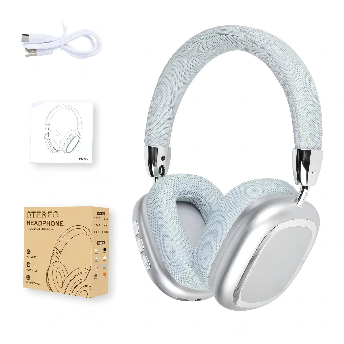 Wireless Headphones Bluetooth,Over Ear Headphones with Microphones for Ios/Android,Silver